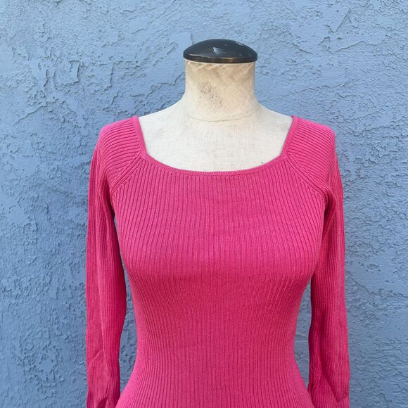 Y2k Pink Square Neck Ribbed Sweater Small Silk Blend top Barbiecore Clothing - Picture 6 of 7